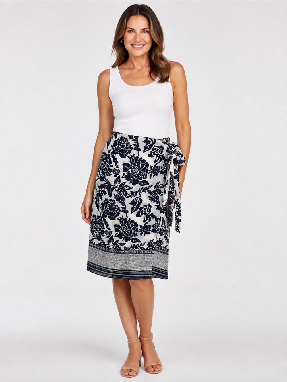 Talbots Petites Navy & Ivory Floral Wrap Skirt Size 10P NWT